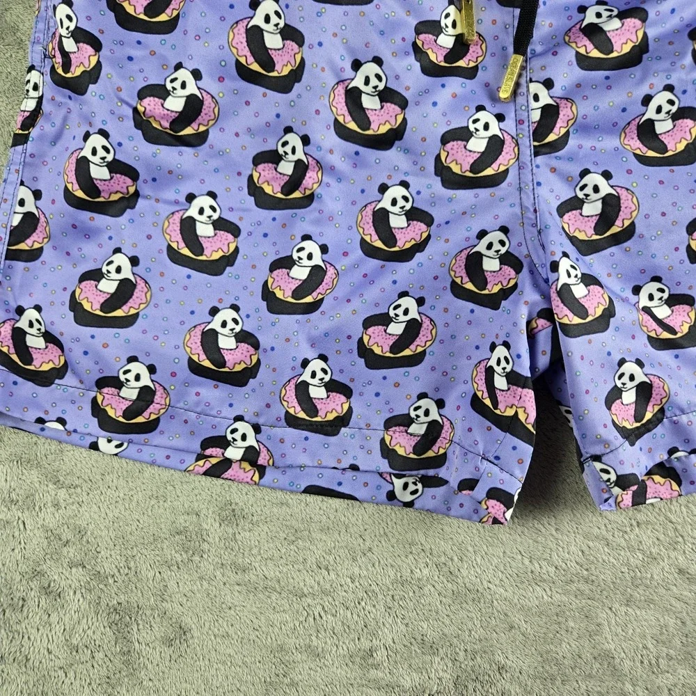 Ocean Slave By Too Good Swim Trunk Mens XL 32x5 Purple Panda In A Donut Lined